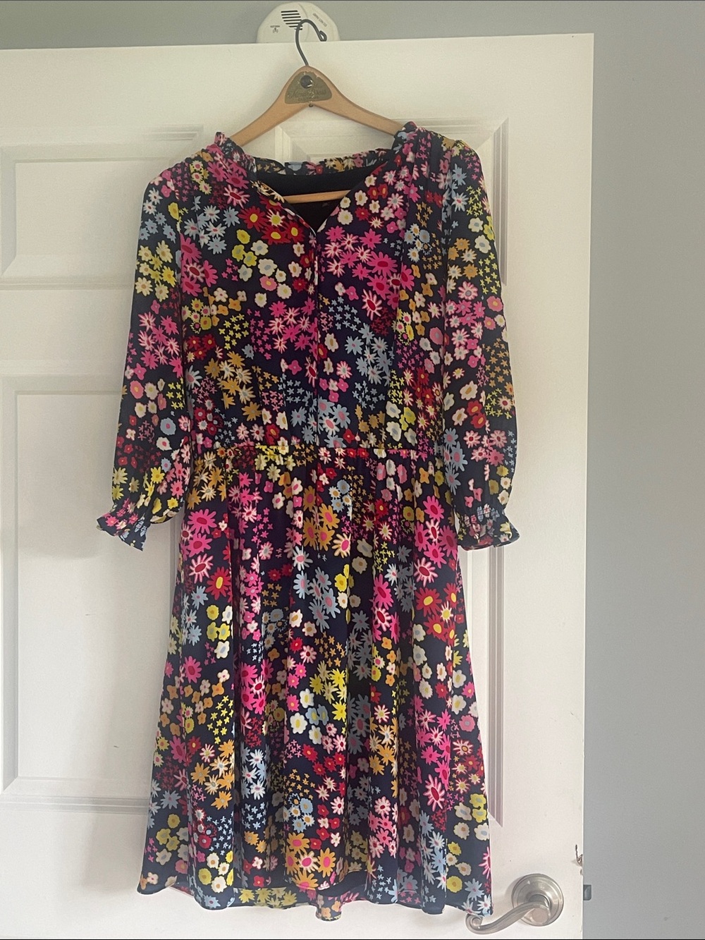 Talbots Blue Floral Print A-Line Dress with Bright Blooms